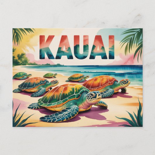Kauai Strand Schildpadden Illustratie Briefkaart (Voorkant)