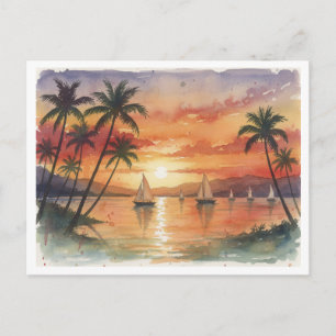 Kauai strand zonsondergang aquarel briefkaart