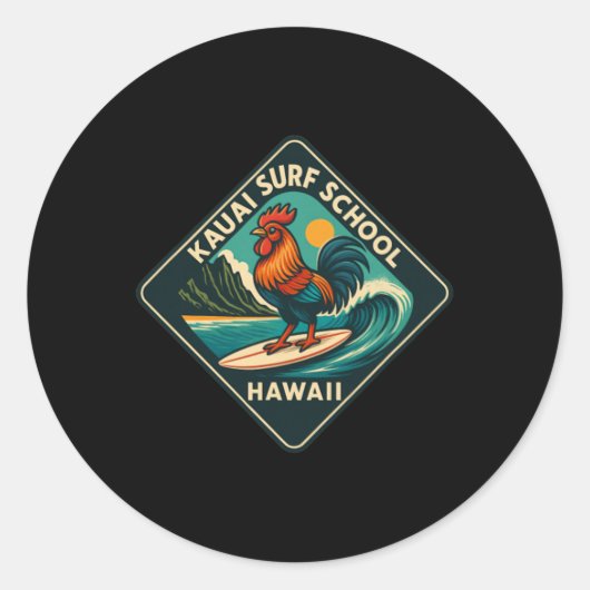 Kauai Surf Haan Kip Ronde Sticker (Voorkant)