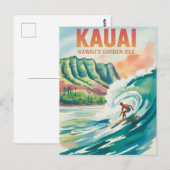 Kauai surfen aquarel briefkaart (Voorkant / Achterkant)