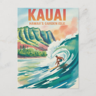 Kauai surfen aquarel briefkaart
