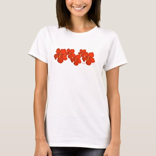 Kauai T-Shirt ~ Clusters van Red Hibiscus Flowers (Voorkant)