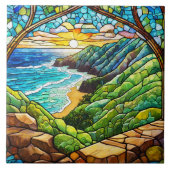 Kauai- uitzicht van hankapiai Glas in lood kunst Tegeltje (Voorkant)