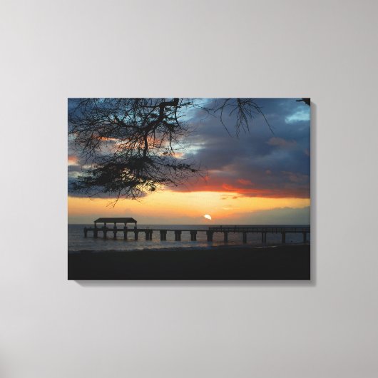 Kauai Waimea Pier Sunset Canvas Afdruk (Voorkant)