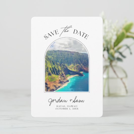 Kauai Wedding Save the Date Kaart (Staand voorkant)