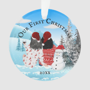 Kaukasisch lesbische paar sneeuwman DIY foto Ormen Ornament