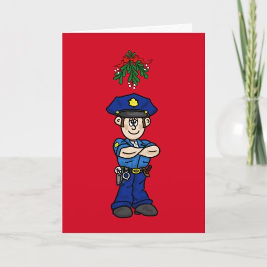 Kaukasische Cop & Mistletoe Flirty Christmas Kaart (Voorkant)
