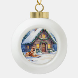 Kaukasische Herdershond Berghut Kerstmis Keramische Bal Ornament