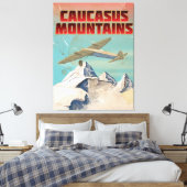 Kaukasus bergen vintage reisposter canvas afdruk (Insitu (Slaapkamer))
