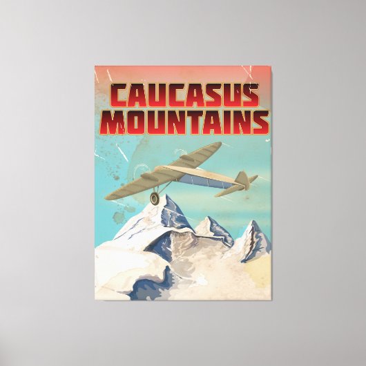 Kaukasus bergen vintage reisposter canvas afdruk (Voorkant)