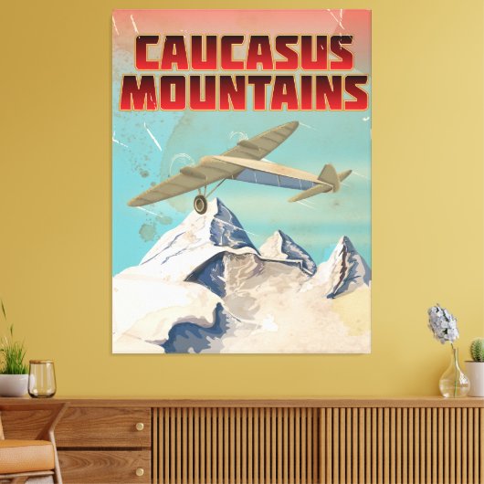 Kaukasus bergt het oude poster voor reizen canvas afdruk (Insitu (Woonkamer))