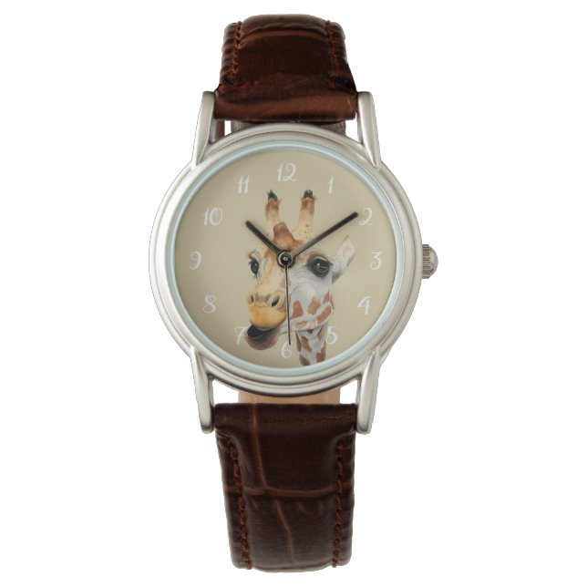 "Kauw" Giraffe Waterverf schilderij Horloge (Voorkant)
