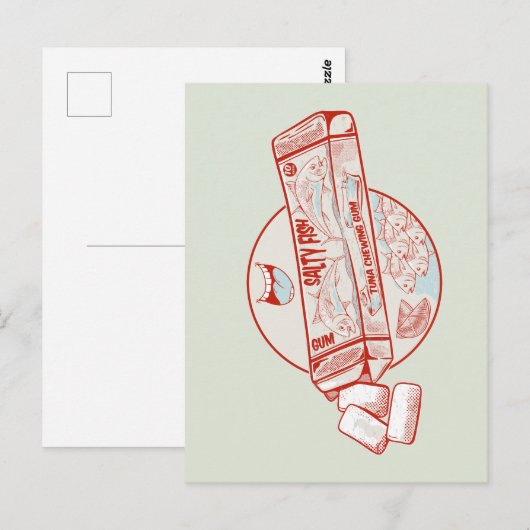 Kauwgom grappige tonijn vis smaak briefkaart (Voorkant / Achterkant)