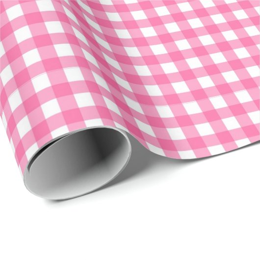Kauwgum roze | Wappapier van witte gingham Cadeaupapier (Rol Hoek)