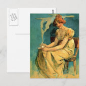 Kava door Alphonse (Alfons) Mucha ~ Art Nouveau Briefkaart (Voorkant / Achterkant)
