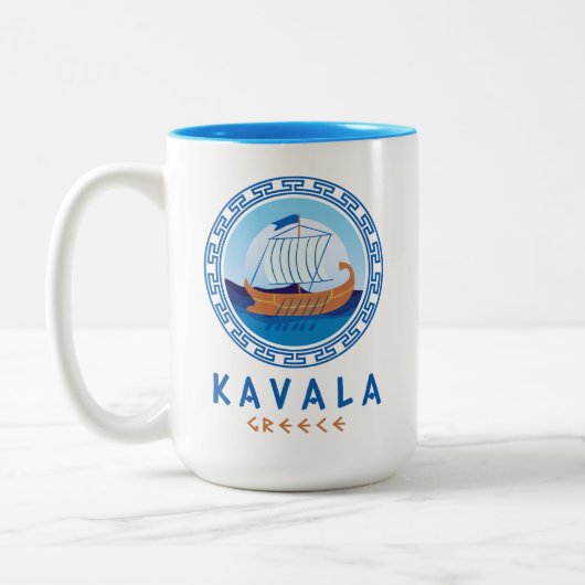 Kavala, Griekenland Grieks scheepsontwerp Tweekleurige Koffiemok (Links)