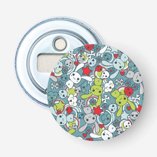 kawaï blauw patroon button flesopener (Voorkant)