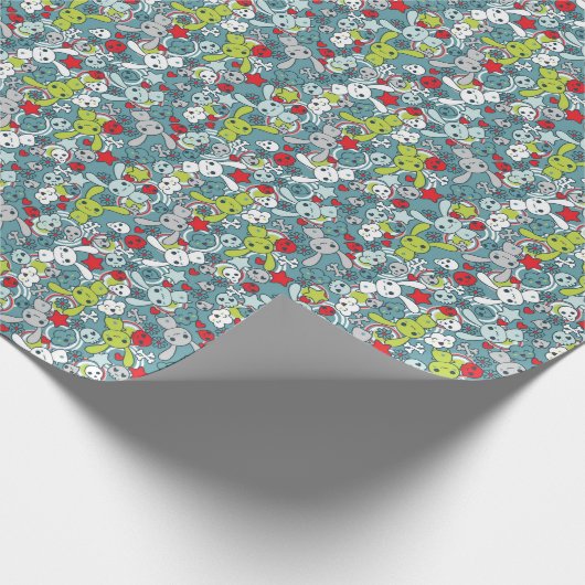 kawaï blauw patroon cadeaupapier (Hoek)