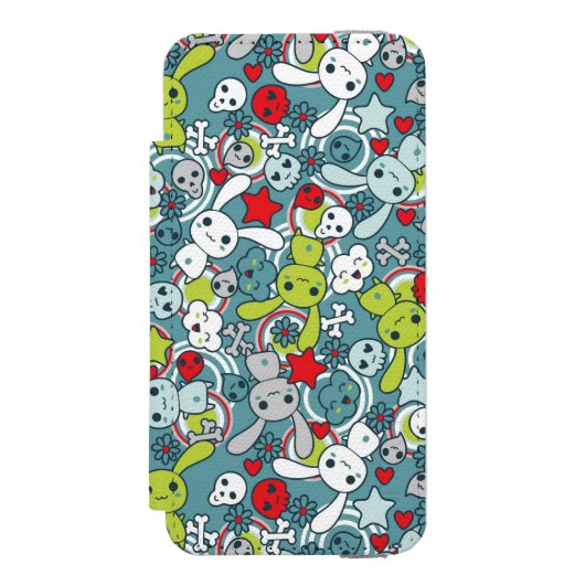 kawaï blauw patroon incipio iPhone portemonnee hoesje (Voorkant Agenda)