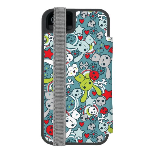 kawaï blauw patroon incipio iPhone portemonnee hoesje (Agenda Achterkant)