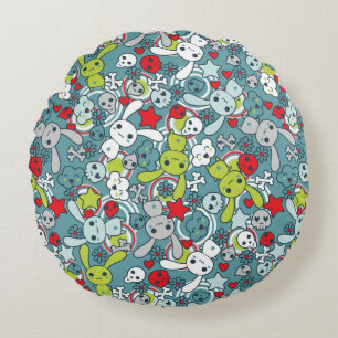 kawaï blauw patroon rond kussen