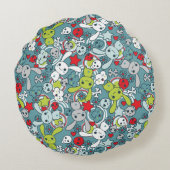 kawaï blauw patroon rond kussen (Achterkant)