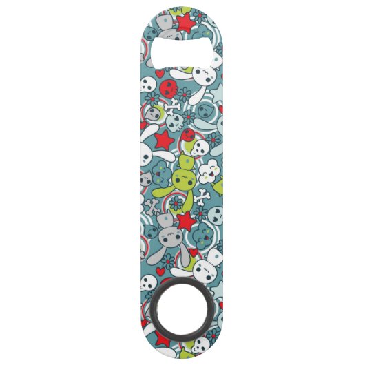 kawaï blauw patroon speed flessenopener (Voorkant)