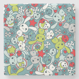 kawaï blauw patroon stenen onderzetter