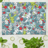 kawaï blauw patroon theedoek (Gevouwen)