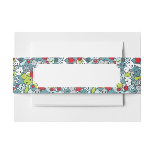 kawaï blauw patroon uitnodigingen wikkel (Voorkant Voorbeeld)