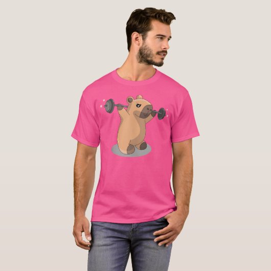 Kawai Capybara bodybuilder gewichtheffer Barbell G T-shirt (Voorkant volledig)