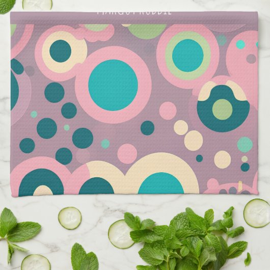 Kawai Cirkel Roze Navy Isometrisch Patroon Theedoek (Gevouwen)