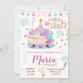 Kawai Eenhoorn Cake Pastel Verjaardag Uitnodiging (Voorkant)