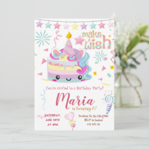 Kawai Eenhoorn Cake Pastel Verjaardag Uitnodiging