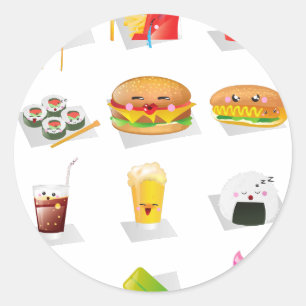 kawaï - fastfood ronde sticker