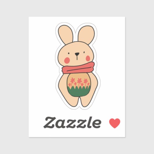 Kawai Naïeve Roze Konijn Met Bloem Sticker (Vel)