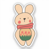 Kawai Naïeve Roze Konijn Met Bloem Sticker (Voorkant)