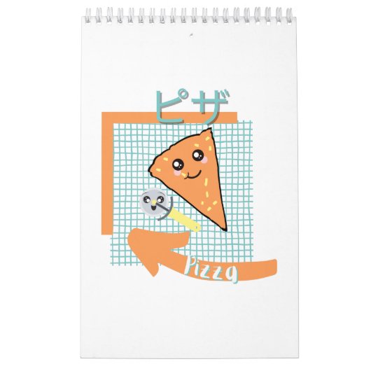 kawaï - schattige pizza , oranje , turquoise kalender (Hoes)