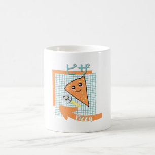 kawaï - schattige pizza , oranje , turquoise koffiemok