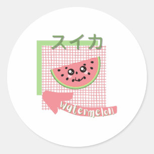 kawaï-voedsel- schattig Watermeloen, roze, groen Ronde Sticker