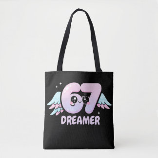 Kawaii "67 Dreamer" – Cute Pastel Angel Number Tote Bag