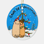 Kawaii Aardappel Koppel Eerste Kerstmis gepersonal Keramisch Ornament (Links)
