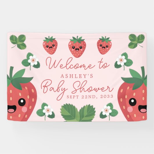 Kawaii Aardbei Baby Shower Welkom Spandoek (Horizontaal)
