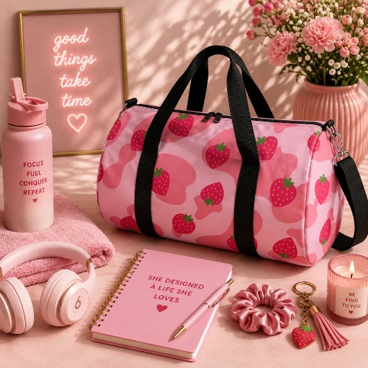 kawaii aardbei koe patroon plunjezak