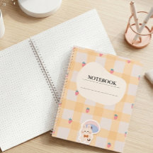 Kawaii Aardbei Konijn Gingham Pastel Notitieboek
