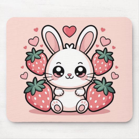 Kawaii Aardbei Konijn Muismat (Voorkant)