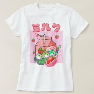 Kawaii Aardbei Melk Kikker Kunst T-shirt