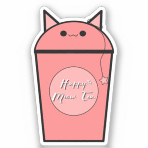 Kawaii Aardbei Meow Thee Vinyl Sticker
