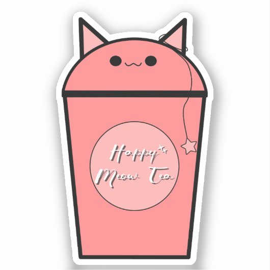 Kawaii Aardbei Meow Thee Vinyl Sticker (Voorkant)