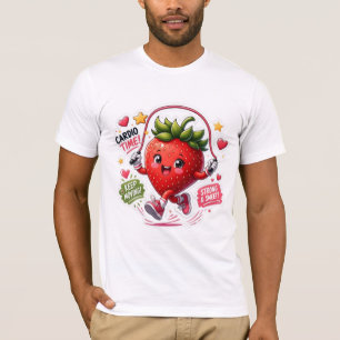 Kawaii aardbei springtouw fitness sticker t-shirt